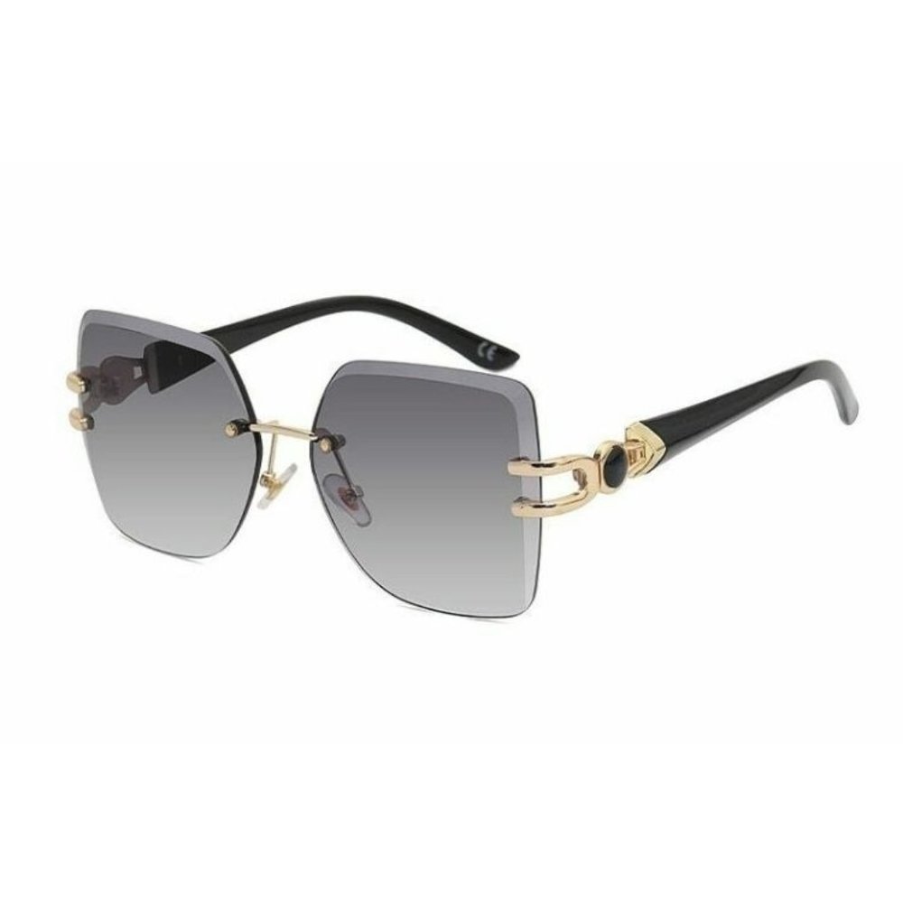 Sunglasses Square Rimless Women Diamond Cutting Lens Gray Fashion Shades UV400